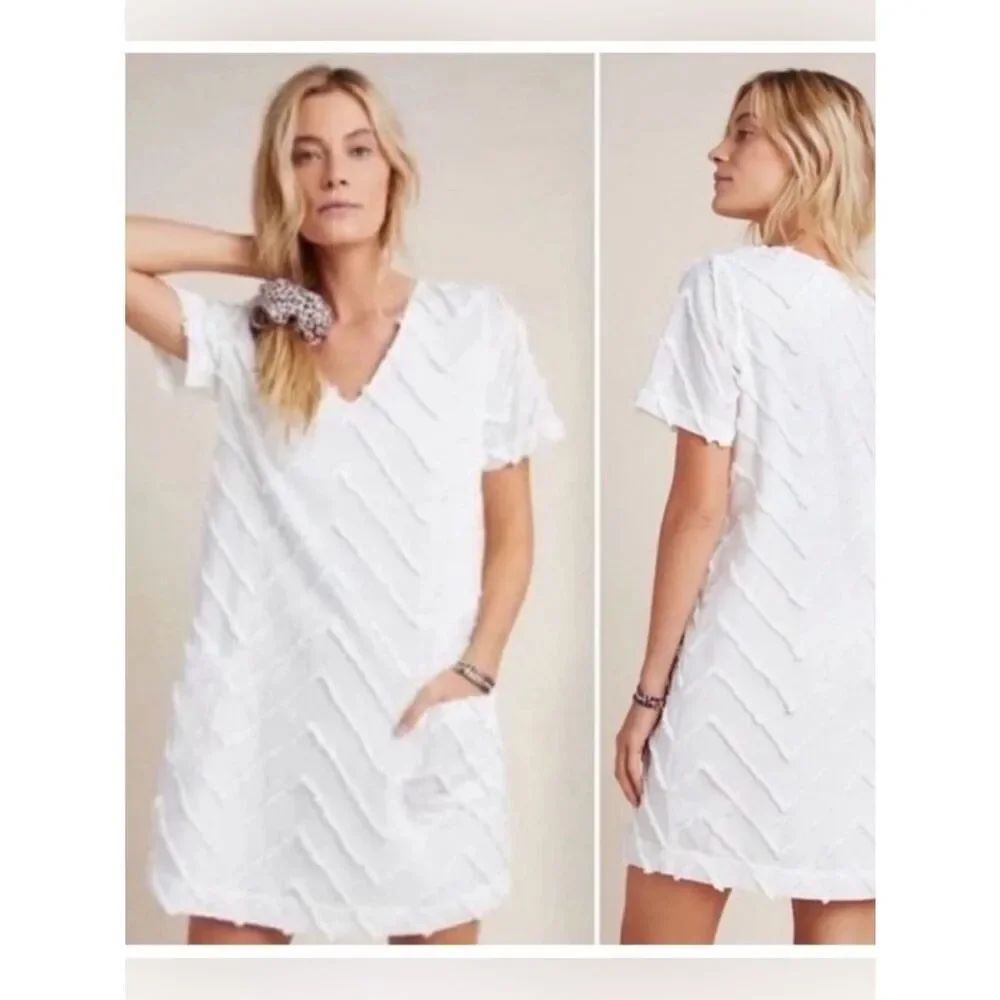 Anthropologie Porridge Marcelle Textured Shift Dress White Size M